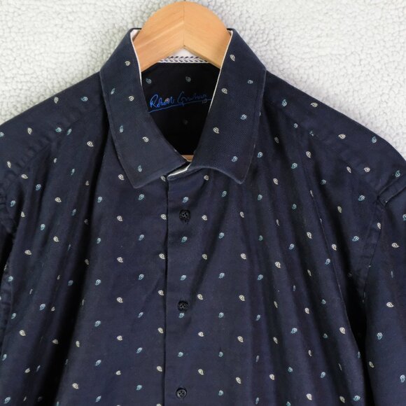 Robert Graham Shirt Mens Extra Large Blue Paisley French Cuff Button Up - Picture 2 of 9